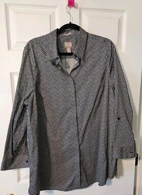 Chico's Size 3 Black & White Herringbone 3/4 Sleeve Blouse